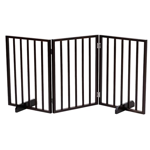 53.5" Freestanding Dog Gate, 3-Panel Indoor Wooden Pet Gate for House, Folding Pet Gate Indoor, Dog Barrier for Stairs, Puppy Fence for Stairsways Hallways Entrance, No Assembly Required, Walnut - size: 3 Panels-Walnut