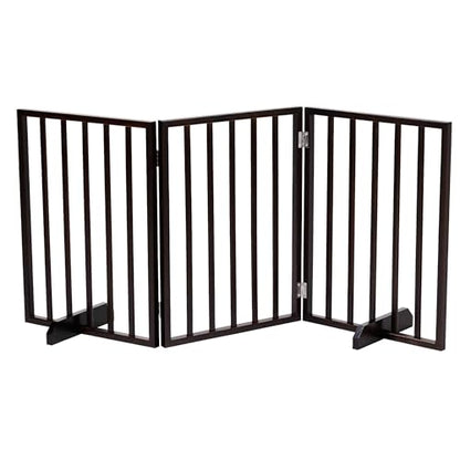 53.5" Freestanding Dog Gate, 3-Panel Indoor Wooden Pet Gate for House, Folding Pet Gate Indoor, Dog Barrier for Stairs, Puppy Fence for Stairsways Hallways Entrance, No Assembly Required, Walnut - size: 3 Panels-Walnut