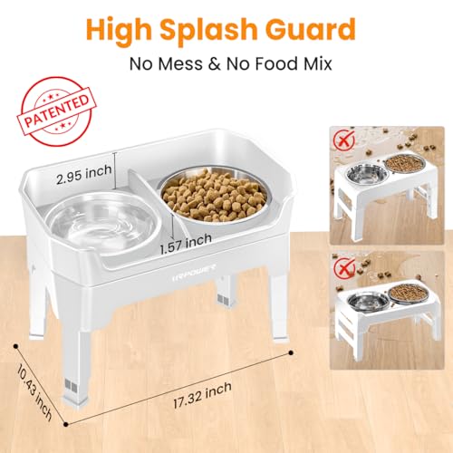 URPOWER 3-in-1 Elevated Dog Bowls - Mess Proof Double Deck 4 Height Adjustable Raised Stand with 2 Stainless Steel Food Bowls & Licking Plate for Small, Medium & Large Dogs - color: Light Grey, size: Large