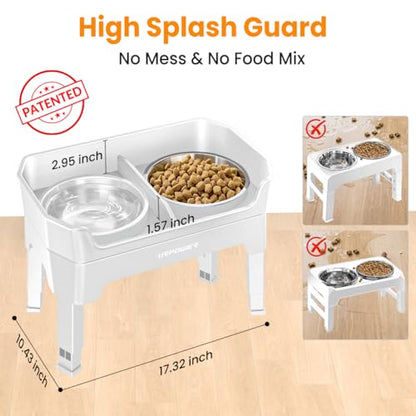 URPOWER 3-in-1 Elevated Dog Bowls - Mess Proof Double Deck 4 Height Adjustable Raised Stand with 2 Stainless Steel Food Bowls & Licking Plate for Small, Medium & Large Dogs - color: Light Grey, size: Large