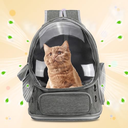 Pet Backpack Carrier, Portable and Ventilated, Oxford Cloth, Dog Cat Travel Bag with Transparent Cover 13.39", (Gray, 1 Pcs), Intended for Hiking/Camping/Traveling - color: Gray