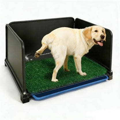 Portable Dog Potty with Tray & Splash Guard, Foldable Indoor Dog Litter Box with Artificial Grass, No Assembly Dog Potty Grass Pad for Male Dogs, Puppy & Small Pets, Easy Clean Dog Bathroom
