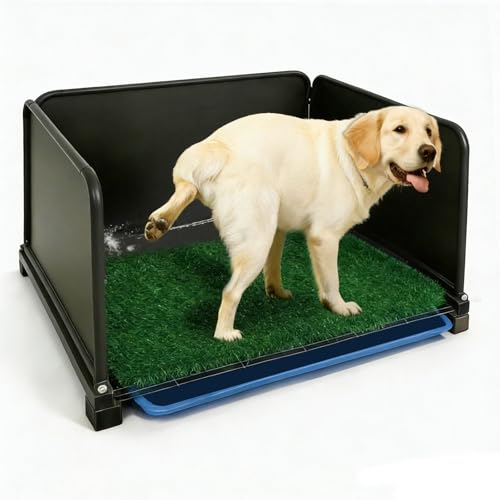 Portable Dog Potty with Tray & Splash Guard, Foldable Indoor Dog Litter Box with Artificial Grass, No Assembly Dog Potty Grass Pad for Male Dogs, Puppy & Small Pets, Easy Clean Dog Bathroom
