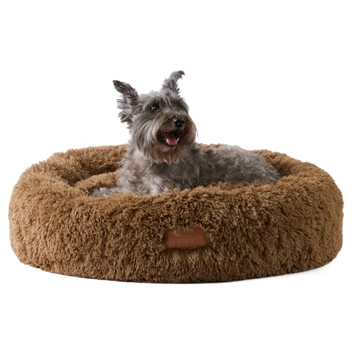 Town & Country Luxe CuddleTown Fuzzy Solid Donut Pet Bed, Soft, Cozy & Calming, Non-Slip Bottom, 100% Machine Washable, Brown, Medium 28"x28"x7" Round - color: Brown, size: Medium 28"x28"x7" Round
