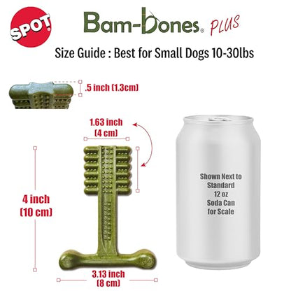 SPOT Bam-Bones Plus Toothbrush Dog Chew Toy 2-Pack for Small Dogs 10-30 lbs, Bamboo & Nylon Dental Chew with Mint & Baking Soda, T-Bone for Moderate to Heavy Chewers, 4 Inch - size: 4 Inch (Pack of 2)