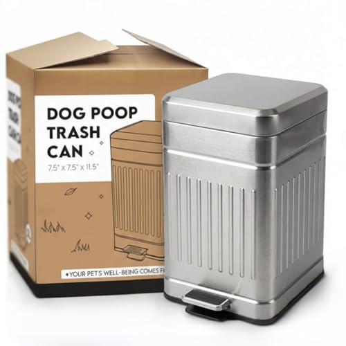 Small Dog Poop Trash Can Outside, 1.3 Gal Stainless Steel Dog Waste Trash Can, Waterproof Small Poop Bucket Outdoor with Lid, Poop Pail for Dogs, Dog Poop Bin Outdoor with Odor Control (Steel) - color: Stainless Steel