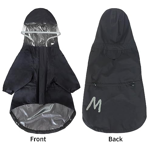 MAMORE Dog Raincoat With Clear Hood and 2 Legs, Waterproof Adjustable Jacket, Reflective Stripe for Small Medium Large Dogs (Black, X-Small)