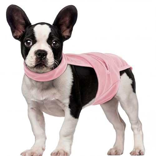 QBLEEV Dog Diapers with Suspenders, Female Escape-Proof Full Body Dog Period Diapers Overalls, Reusable Washable Sanitary Panties for Heat Cycle & Incontinence, Doggie Underwear Onesie with Tail Hole - color: Pink, size: S（Back Length:11.0"）