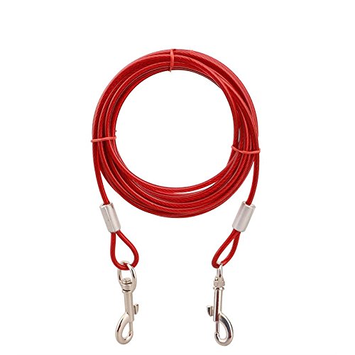 Stainless Steel Pet Dog Tie Out Cable - Double Head Dog Leash Camping Outdoor Tie-Out Cable for Medium Large Pet Dogs (5m/16Ft, Red) - color: Red, size: 5m/16Ft