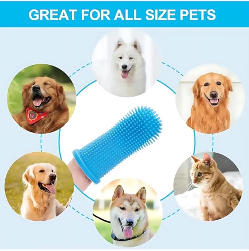 Gomoly Pet Toothbrush, 360 ° Dog Tooth Cleaning Set, Cat Finger Cover Toot-hbrush for Cleaning Tongue Coating and Tooth Care, Pet Silicone Finger Cover Toothbrush Set of 2 with Case (Pink, Large) - color: Pink