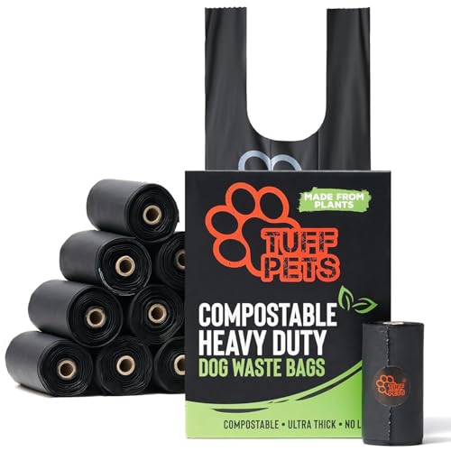 Tuff Pets Certified Compostable Heavy Duty Dog Poop Bag With Handles - 12 Rolls of Pet Waste Bags - Fits in any Dogs Poo Bag Dispenser or Holder - Thick Dog Poop Bags - style: Green - Certified Compostable
