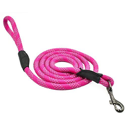 Max and Neo Rope Leash Reflective 6 Foot - We Donate a Leash to a Dog Rescue for Every Leash Sold (6 FT x 1/2", Pink) - color: PINK