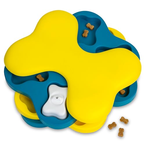 Outward Hound by Nina Ottosson Dog Tornado – Interactive Treat Puzzle Enrichment Toy, 3 Spinning Layers, Level 2 Intermediate - color: Dog Tornado (Yellow and Blue)