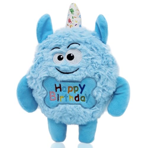 Plush Dog Birthday Toy for Girl Boy Gifts, Crinkle Squeaky Dog Toy Keep Them Busy Tug of War Stuffed Dog Chew Toy for Small Medium Large Dogs (Sky Blue) - color: Sky Blue