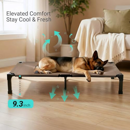 Niubya Elevated Outdoor Dog Bed, Cooling Elevated Pet Cot, Steel-Framed and Non-Slip Feet, Raised Dog Bed with Waterproof, Washable, Breathable Teslin Mesh, 60in - color: Brown, size: 60"L x 36"W x 9.4"H