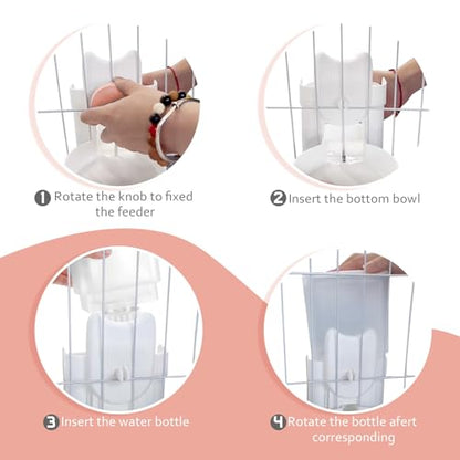 Hanging Cage Automatic Small Pet Food Bowl Water Bottle Dispenser, 1L Auto Gravity Pet Feeder and Waterer Set Kennel Feeding Station Crate Feeder Dish for Rabbit Puppy Cats Ferret (Pink) - color: Pink