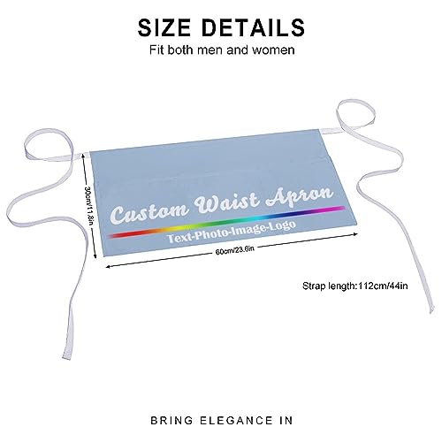sophiehome Custom Waist Apron with Pockets Add Photo Logo Name Personalized Waiter Server Short Aprons for Kitchen - color: Light Blue