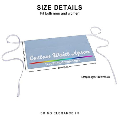 sophiehome Custom Waist Apron with Pockets Add Photo Logo Name Personalized Waiter Server Short Aprons for Kitchen - color: Light Blue