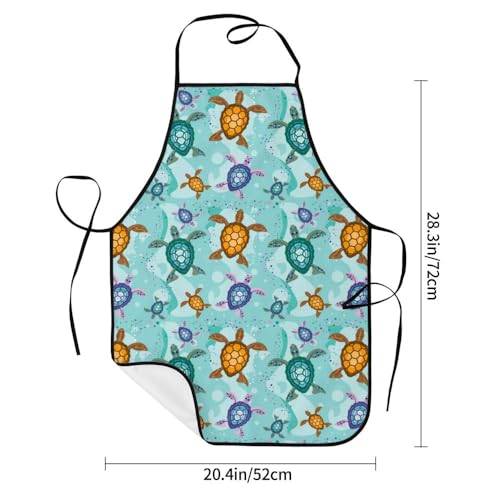 Women Men Bib Aprons Chef Cooking Apron With Pockets For Kitchen Grilling Bbq Painting Gardening - color: Sea Turtle