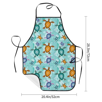 Women Men Bib Aprons Chef Cooking Apron With Pockets For Kitchen Grilling Bbq Painting Gardening - color: Sea Turtle