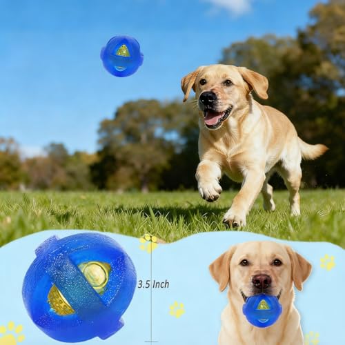 Indestructible Dog Balls 3.5 Inch Tough Chew Toys for Aggressive Chewers | Durable Blue Rubber Treat Dispensing Puzzle Dog Ball, Interactive Dual-Use Toy for Chewing, Feeding & Puppy Teething Relief - color: Blue