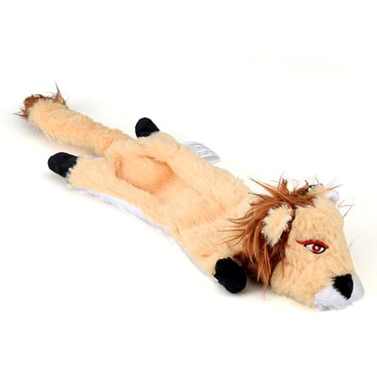5 Pack Plush No Stuffing Double Squeaker Dog Toys, Tiger, Raccoon, Skunk, Fox, and Lion for Small, Medium and Large Dogs