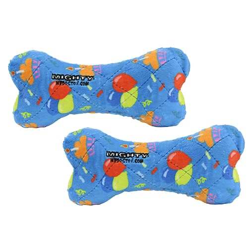 MIGHTY Tuffy 2 Pack Bone Dog Toy: Ultra Durable Plush Toy with Multiple Layers & Reinforced Seams, Washable and Floats, Vinyl Bone & Fleece - color: 2PK Blue Medium Birthday Celebration Bone