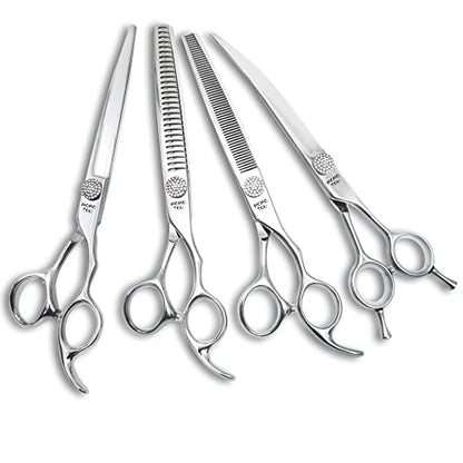 Polished Dog Grooming Scissors Set with Simulation Diamond 440C Stainless Steel Thinner Curved Straight Chunker Shears with Comb 8''