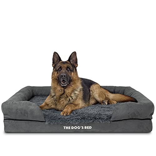 The Dog’s Bed Orthopedic Memory Foam Dog Bed with Bolsters for XL Dogs, Waterproof Washable Cover, Anti-Slip Base, Calming Surface – CertiPUR-Certified Foam, Fur Fabric, Grey Fur, XL - color: Grey Fur, size: XL Beds