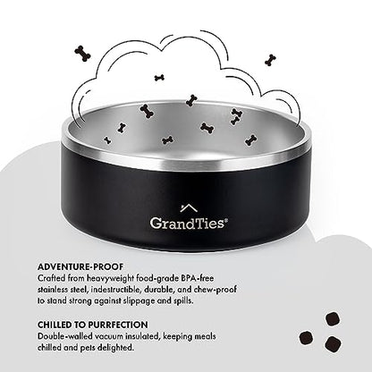 GrandTies Stainless Steel Dog Bowl | Engraved Reusable BPA-Free Insulated Cat & Dog Bowls | Large Heavy Duty Non Skid Spill Proof Bowl | Outdoor Dog Water Bowl (42oz, Midnight Black) - color: Midnight Black, size: 42oz