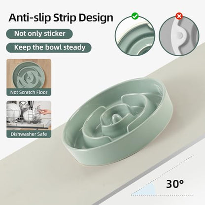 Havniva 8.2” Raised Slow Feeder Dog Bowls Set, 1.6 Cups Ceramic Slow Feeder Dog Bowl and 7.3” Dog Water Bowl with Elevated Wooden Stand Puzzle Dog Food Bowl for Medium Dogs Anti-Gulping & Anti-Choking - color: 2 x Light Green+Stand-A, size: 8.2inch
