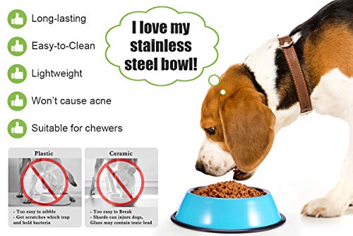 Stainless Steel Dog Bowls, Food and Water Non Slip Anti Skid Stackable Pet Puppy Dishes for Small, Medium and Large Dogs (2 Pack) - color: Blue, size: 2¼ Cup/18 oz