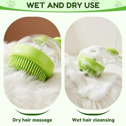 2025 Upgrade Edition Pet Bathing & Grooming Brush, 2-in-1 Shampoo Dispenser & Massage Brush for Dogs and Cats, Suitable for All Coat Types (Green Brush)