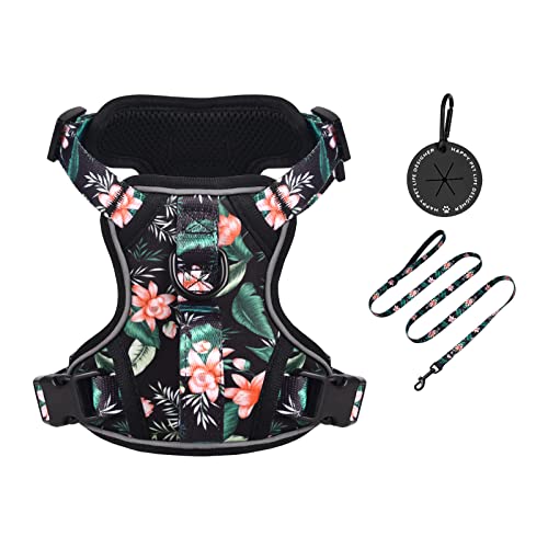 Petmolico Dog Harness for Small Dogs, Cute Harness Vest with Two Leash Clips and Soft Handle, Reflective Easy Walk Puppy Vest - Black Lotus, Small - color: Black Lotus, size: Small