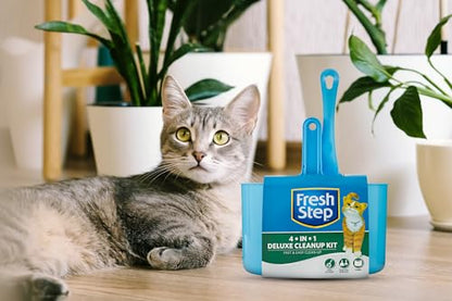 Fresh Step 4-in-1 Deluxe Litter Cleanup Kit Scoop Broom Dust Pan Hanging Caddy Blue Standard Litter Boxes Compatible - size: One Size, style: Deluxe Cleanup Kit