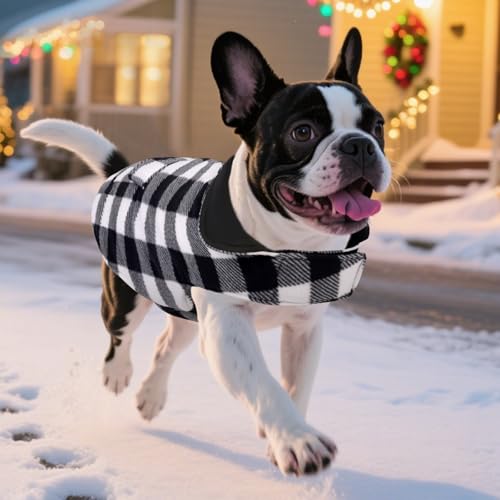 ASENKU Dog Winter Coat, Fleece Doggie Jacket Plaid Reversible Vest Waterproof Windproof Cold Weather Clothes for Small Medium Large Dogs (S, White) - color: White, size: Small