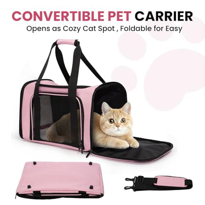 Soft-Sided Cat Carrier Expandable Pet Carrier Airline Approved Mesh Travel Carrier Up to 22lbs for Cats Small Dogs Collapsible Escape-Proof with Shoulder Strap Washer (20x13x13 Pink) - color: Pink, size: 13.4"L x 13.4"W x 20.1"H