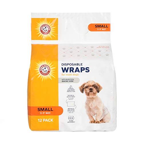 Arm & Hammer Small Male Dog Wraps, Disposable Belly Band Diapers with Baking Soda Odor Control, Super Absorbent Leak Resistant Design for Marking and Incontinence, 12-19 Inch Waist, 12 Count - size: Small