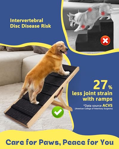 Dog Ramp for Bed & Couch for Small & Medium Dogs - Joint-Friendly, Anti-Slip, Adjustable, Odor-Free, Up to 70 lbs - size: Medium