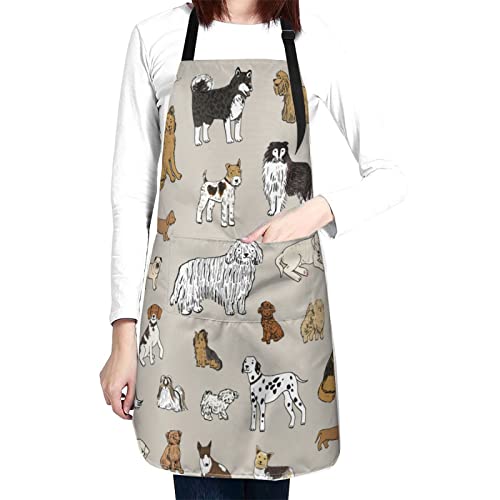 Perinsto Dog Cat Pets Cute Animals Waterproof Apron Bibs for Grooming Kitchen Cooking Baking Painting Gardening - color: Dog (Beige)