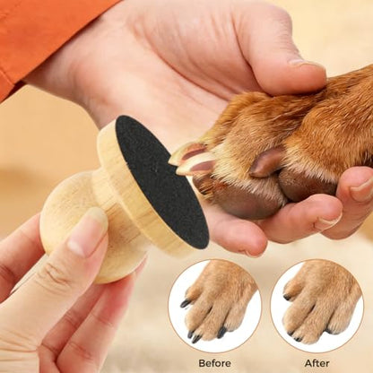 Dog Nail File Scratch Board Set, Round Wooden Paw Scratch Board, Includes 6 Replaceable Sandpaper Discs and Pet Claw File, Nail Care Grooming Tool for Dogs, Helps Smooth Claws