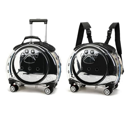 Pet Trolley Case with Clear Ventilation Holes & Silent Wheels – 2-in-1 Rolling Pet Backpack Carrier for Cats Dogs, Portable Travel Suitcase, Airline Approved, Lightweight Black - color: Black