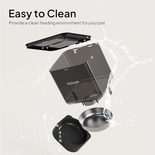 VOLUAS Cat Dry Food Dispenser with Timer, Automatic Cat Feeders with Desiccant Bag, Programmable Portion Size Control 4 Meals Per Day, 10s Voice Recorder | Programmable Portion Control, Up to 4 Meals Daily, Dual Power Supply, Power-Off Memory, 10-Second V