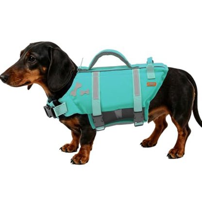 EMUST Dog Life Vests, Adjustable XS Dog Life Jacket with Rescue Handle, Puppy Flotation Vest for Small/Medium/Large Dogs, XS, Turquoise - color: Turquoise, size: XS