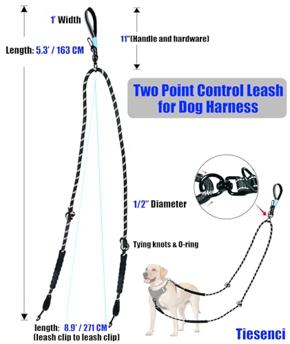 Two Point Control & Hands Free Dog Leash, Waist & Crossbody Leash with Car Seat Belt Clip, Heavy Duty Reflective & Tangle-Free, No Pull Harnesses Compatible for Large Medium Dogs, Black