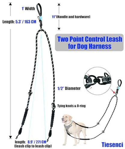 Two Point Control & Hands Free Dog Leash, Waist & Crossbody Leash with Car Seat Belt Clip, Heavy Duty Reflective & Tangle-Free, No Pull Harnesses Compatible for Large Medium Dogs, Black