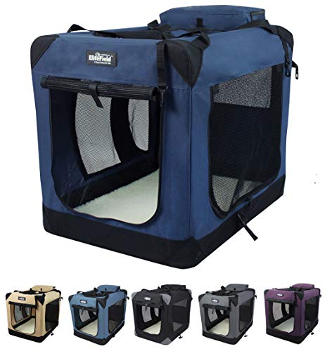 EliteField 3-Door Folding Soft Dog Crate with Carrying Bag and Fleece Bed (2 Year Warranty), Indoor & Outdoor Pet Home (20" L x 14" W x 14" H, Navy Blue) - color: Navy Blue, size: 20.0"L x 14.0"W x 14.0"H