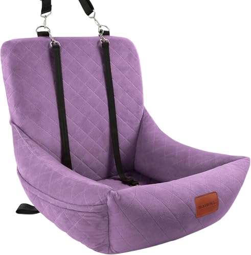 WOOAIDAGG Dog Car Seat for Small Dogs Up to 25lbs,Soft Washable Fabric Fill in Memory Foam,Easy to Assemble with 2 Clip-On Safety Leashes and Storage Pockets,Front or Back Seat are Both OK(Purple) - color: Purple