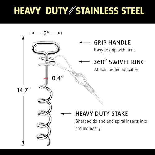 【90 Day Guarantee】 Heavy Duty Dog Tie Out Stake, No Break Dog Stake for All Dogs, Pet Anchor Yard Stake for Cable Beach Ground Outdoor Garden Sand