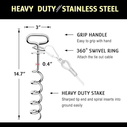 【90 Day Guarantee】 Heavy Duty Dog Tie Out Stake, No Break Dog Stake for All Dogs, Pet Anchor Yard Stake for Cable Beach Ground Outdoor Garden Sand